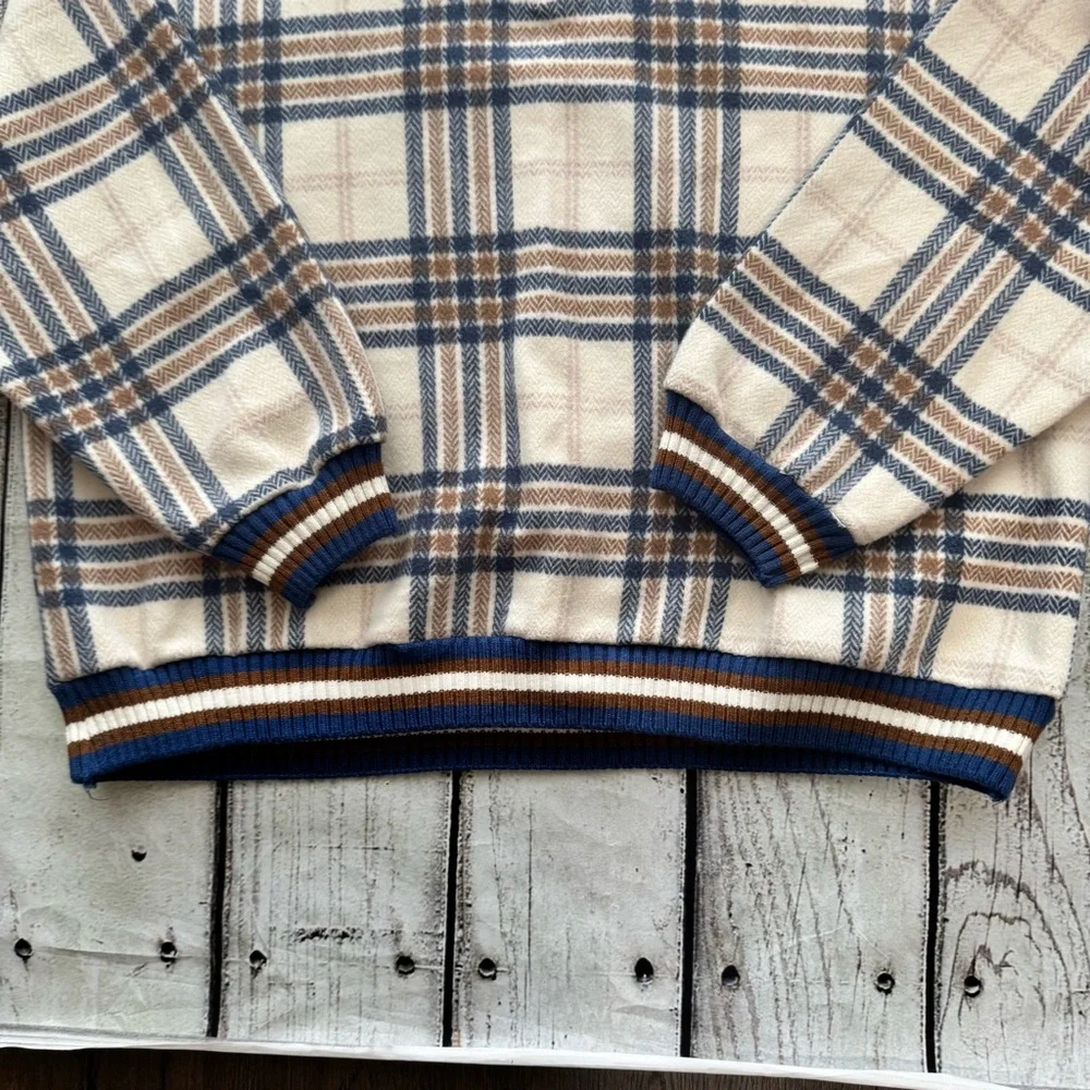 JK Studio Plaid‎ Varsity V-Neck Oversized Sweater